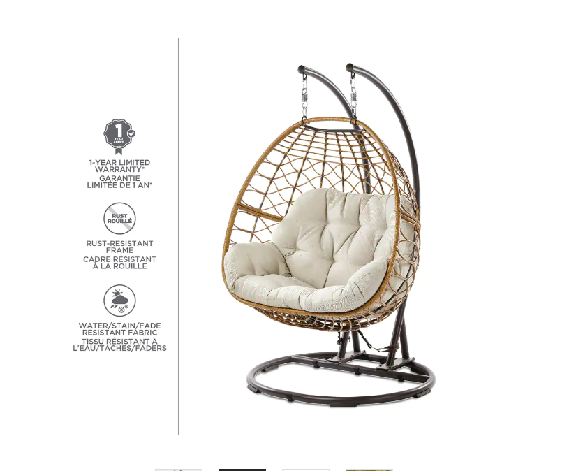 CANVAS Sydney Double Outdoor Patio Egg Swing Chair w/ Stand