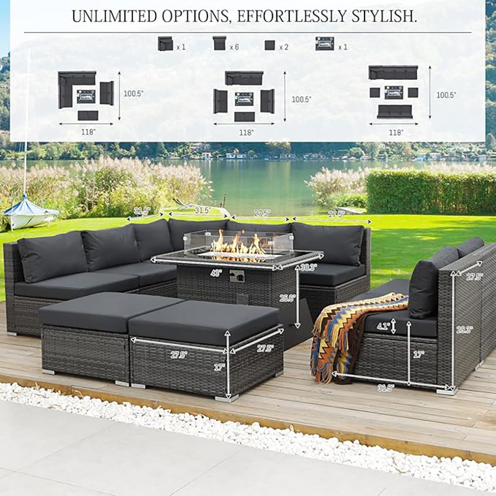 BULEXYARD Grey PE Wicker Patio Furniture Sectional Conversation Sofa Set