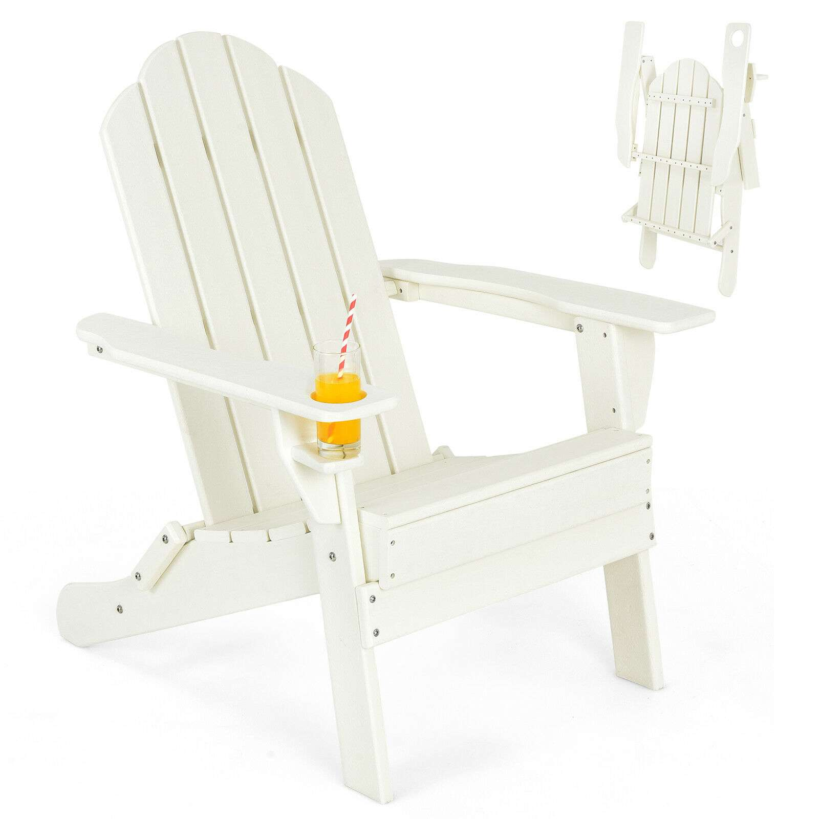 Adirondack Chair, Weather Resistant HIPS Garden Chair with Movable Cup Holder