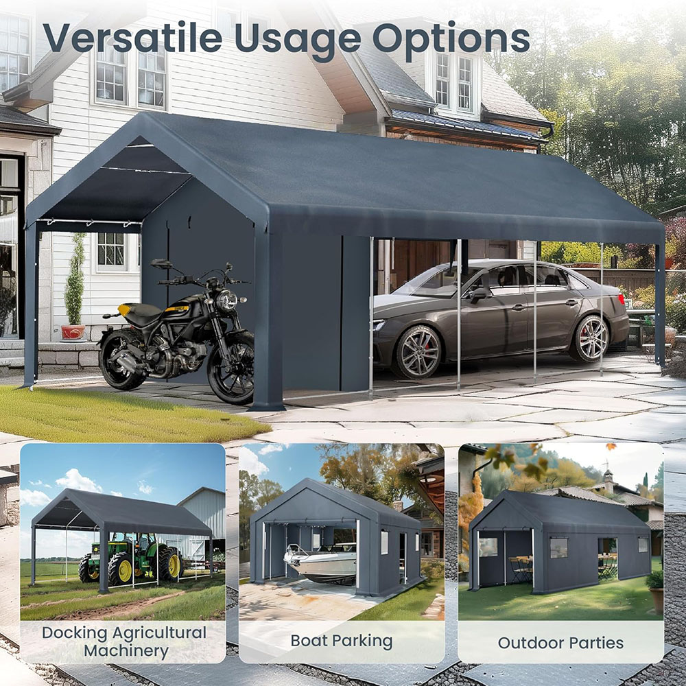 PHI VILLA 13'x24'x9.6' Outdoor Portable Storage Shed Garage with Roll-Up Zipper Door and Vent Carport