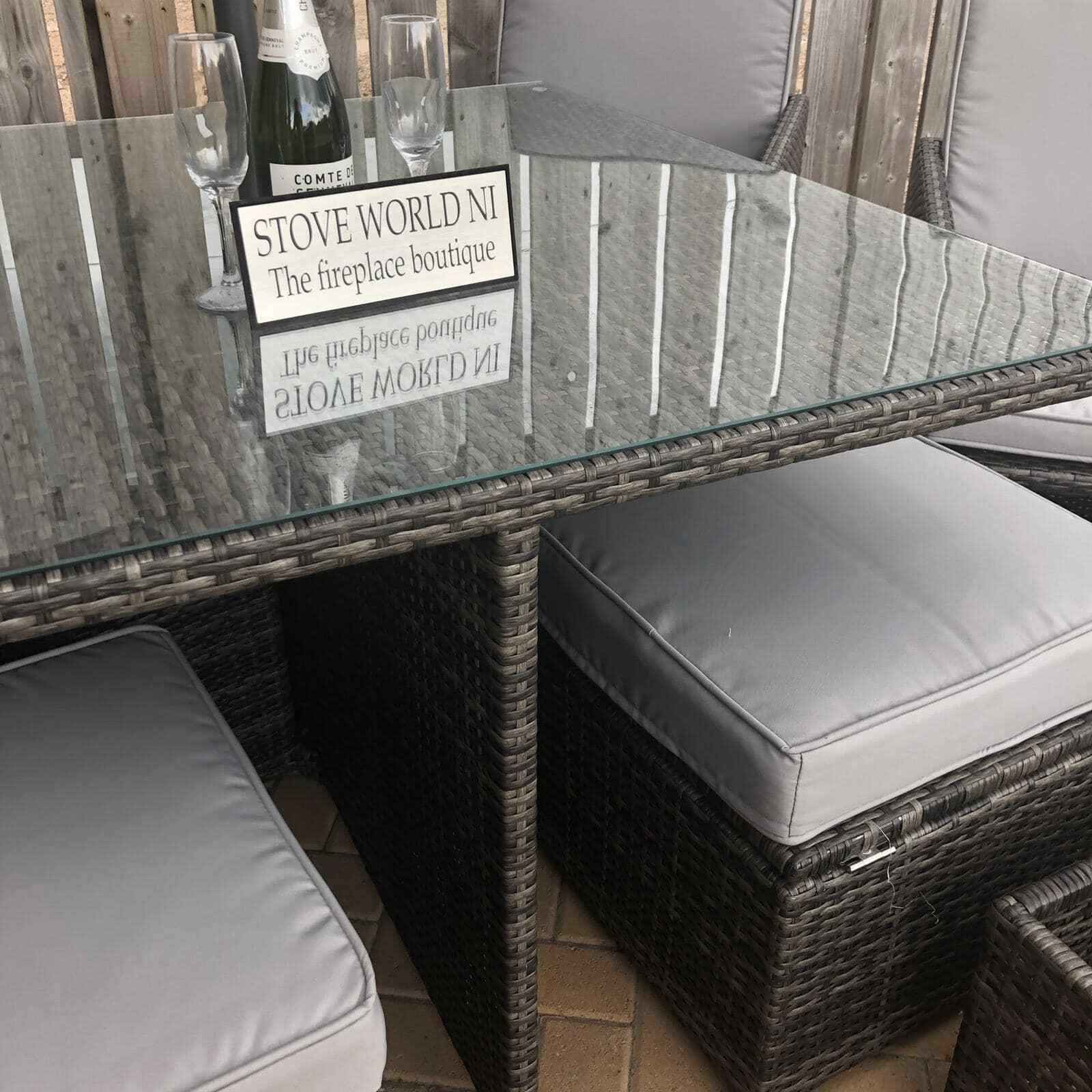 GREY RATTAN CUBE GARDEN FURNITURE SET PATIO DINING PARASOL ALUMINIUM IN STOCK