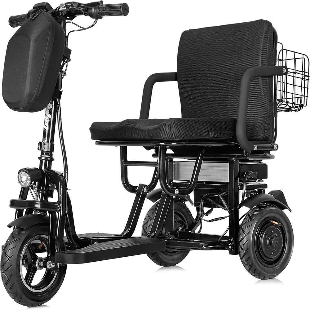 MotoTec Folding Mobility Electric Trike 48v 700w Dual Motor Lithium Black