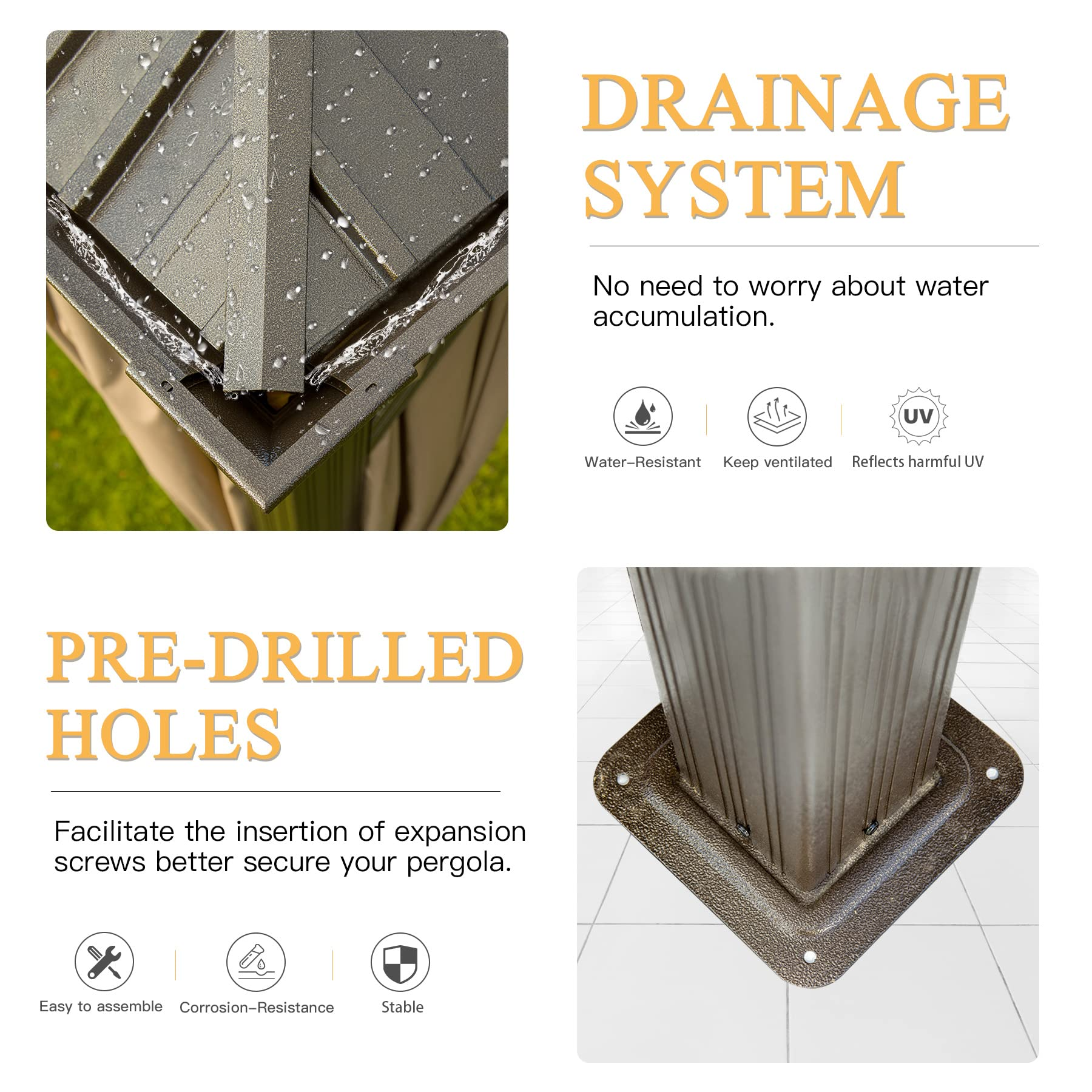 10x12 Hardtop Gazebo Outdoor Aluminum Gazebos Grill with Galvanized Steel Double Canopy