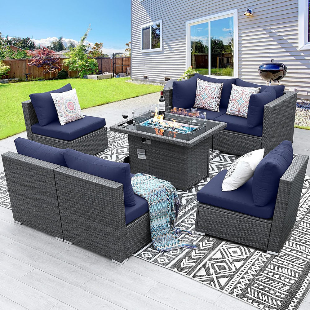 BULEXYARD Grey PE Wicker Patio Furniture Sectional Conversation Sofa Set