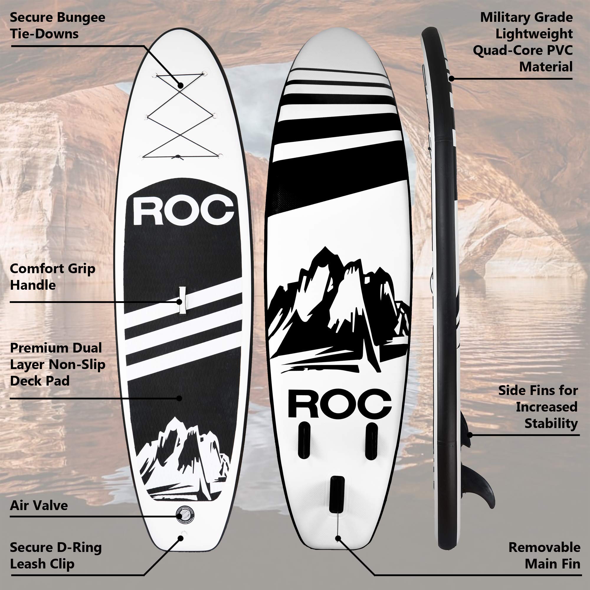 Roc Inflatable Stand Up Paddle Board with Premium sup Accessories & Backpack, Non-Slip Deck, Waterproof Bag, Leash, Paddle and Hand Pump