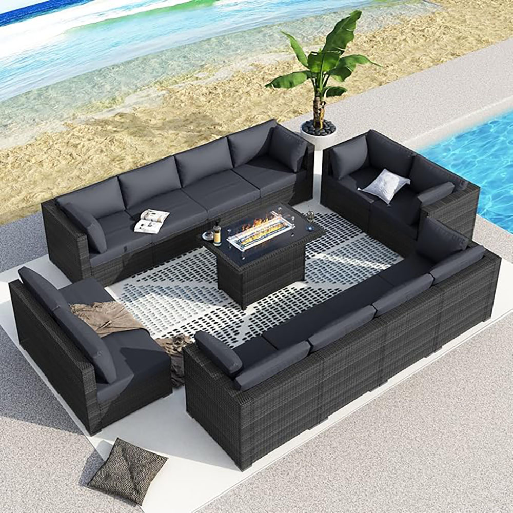 BULEXYARD Grey PE Wicker Patio Furniture Sectional Conversation Sofa Set