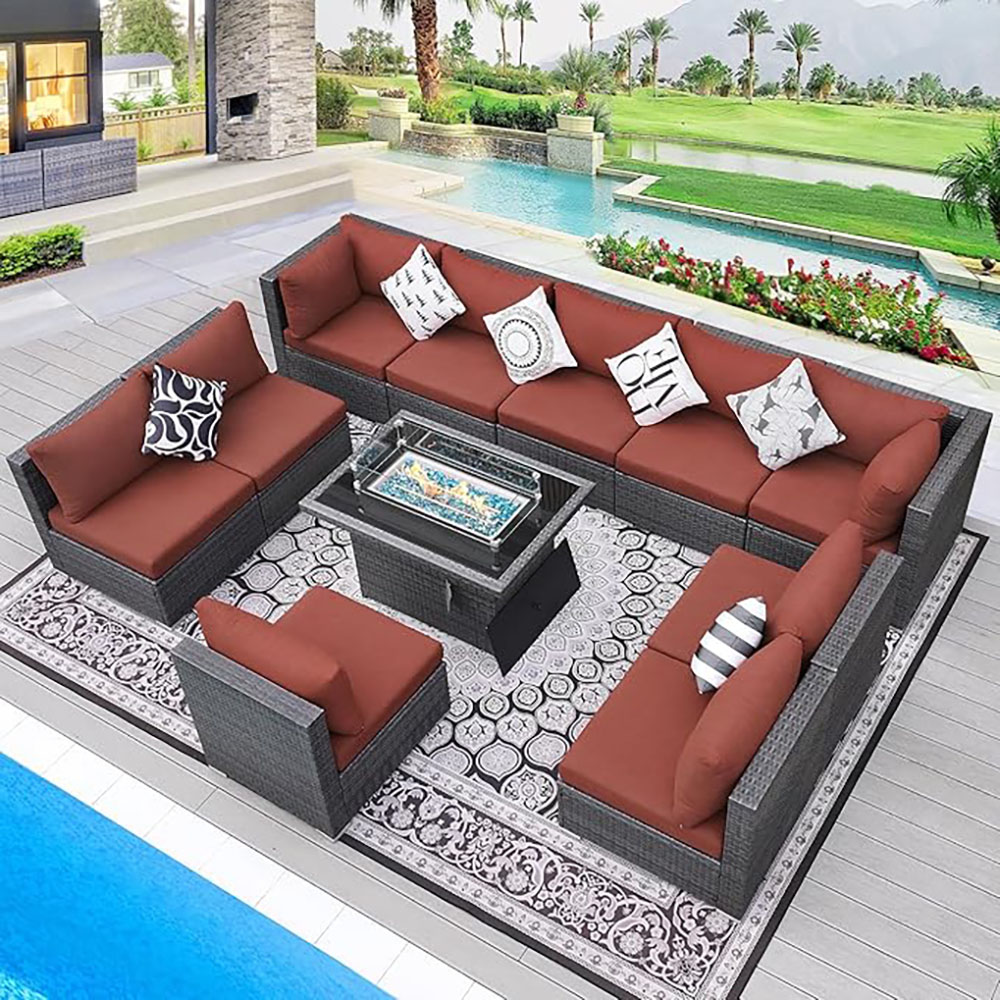 BULEXYARD Grey PE Wicker Patio Furniture Sectional Conversation Sofa Set