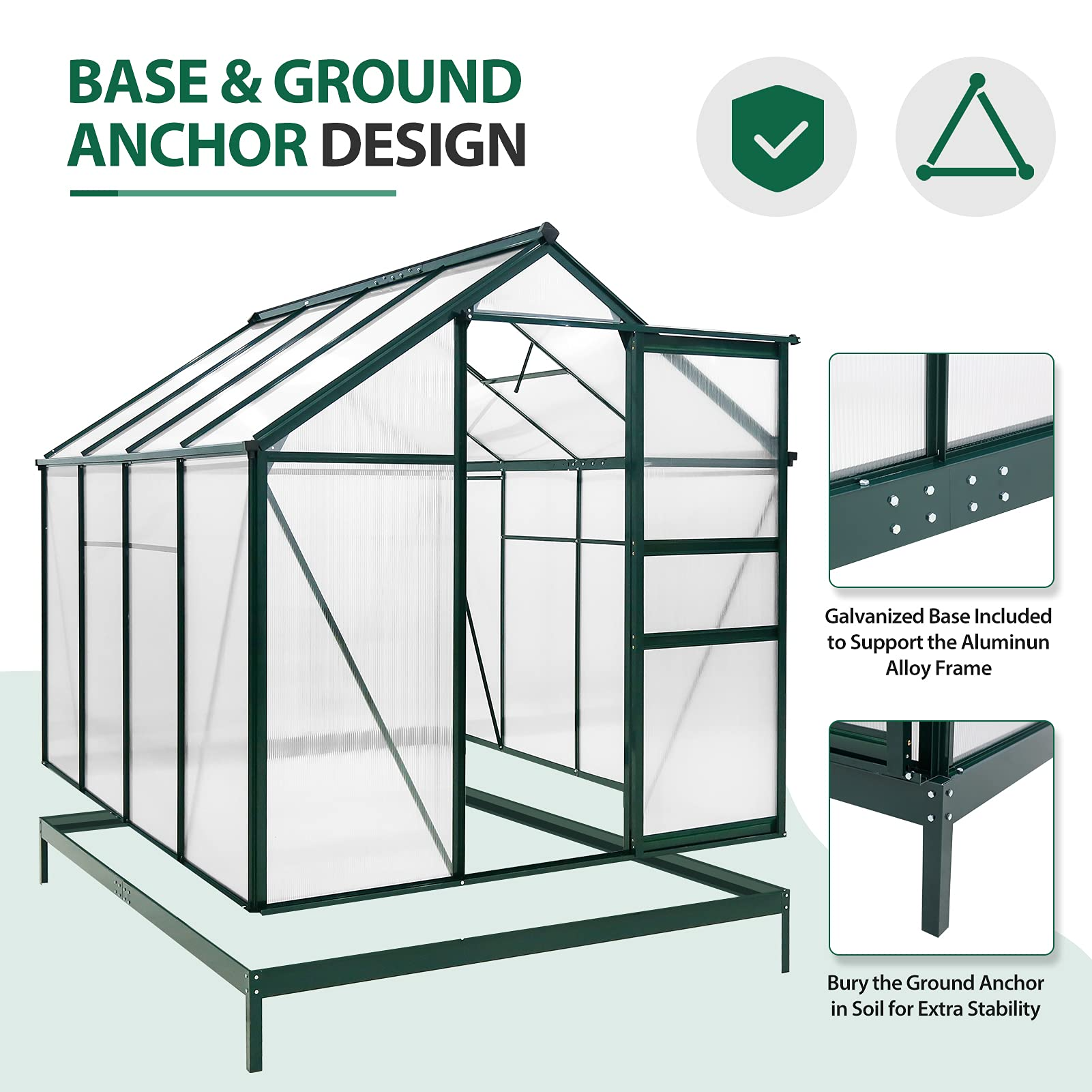 6' x 8' x 7' Outdoor Walk-in Hobby Greenhouse with Sliding Door & Ventilation Window