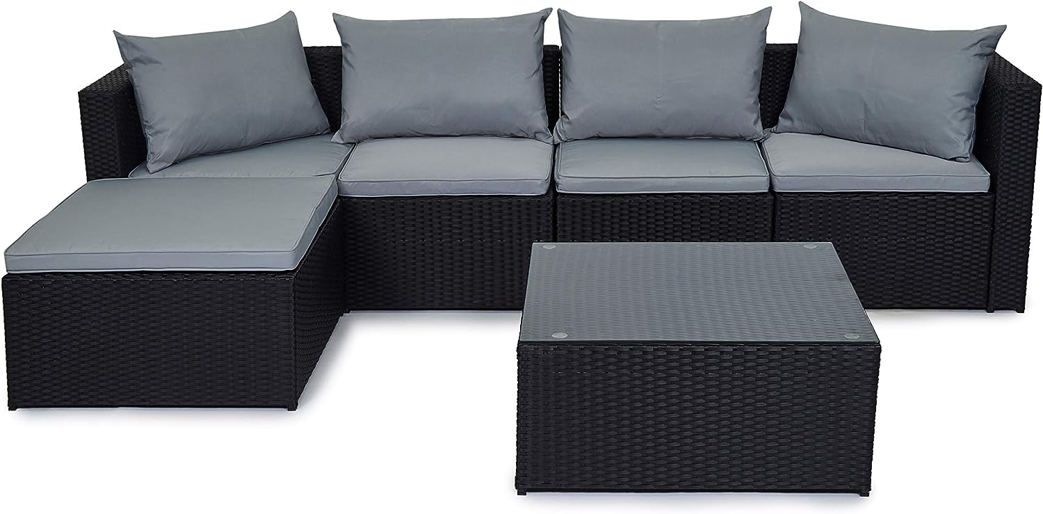 EVRE Rattan Outdoor Garden Furniture Set Miami Sofa Coffee Table, Foot Stool Rattan
