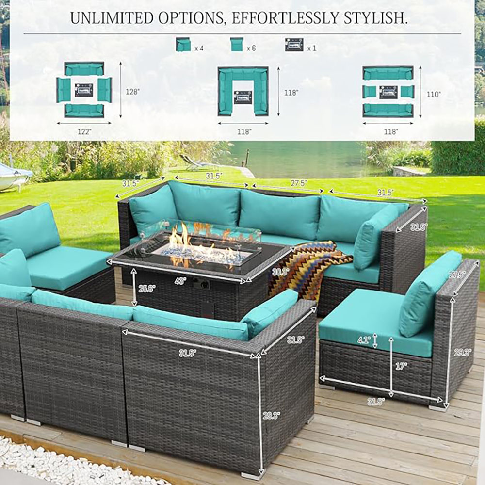 BULEXYARD Grey PE Wicker Patio Furniture Sectional Conversation Sofa Set