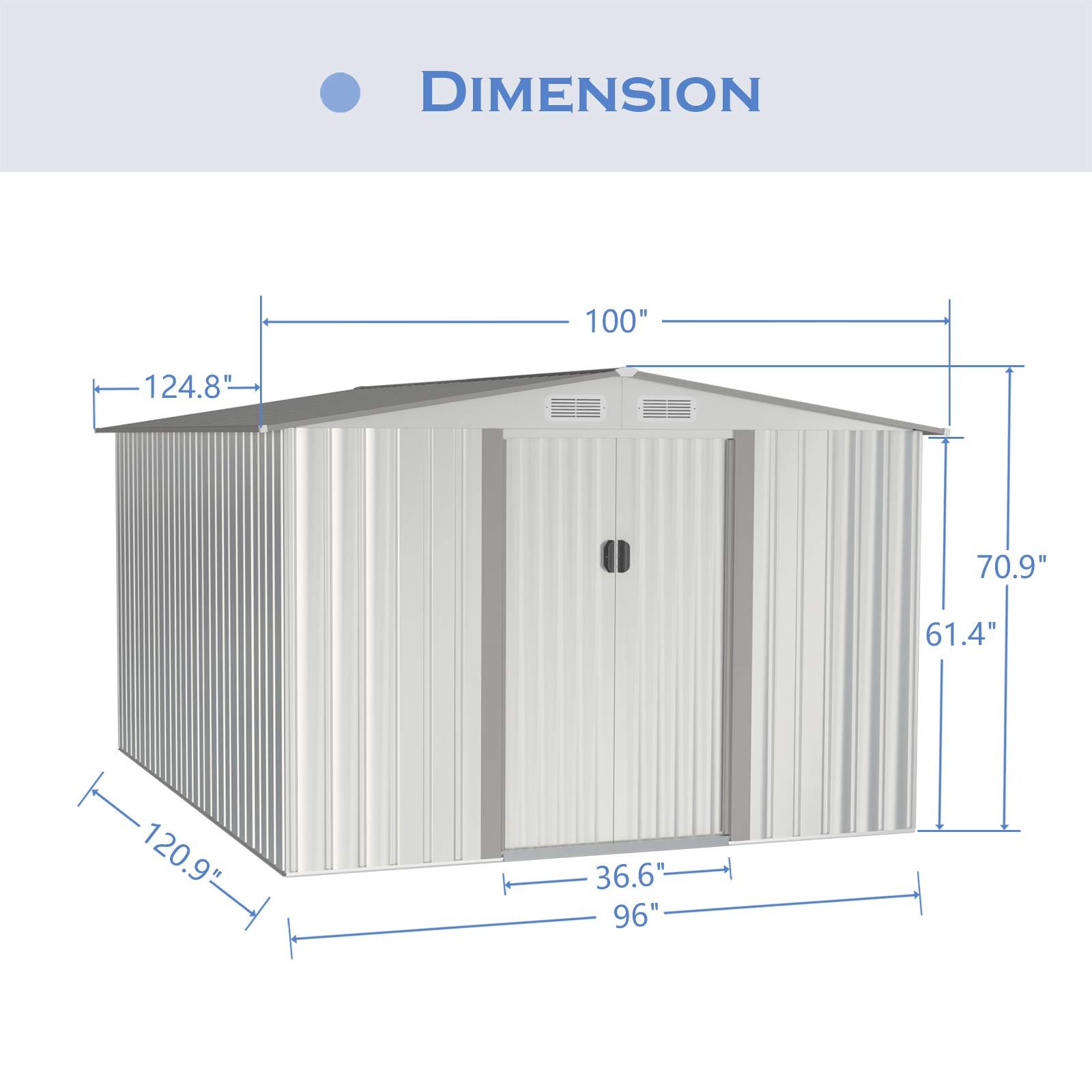 【Storage Shed】8X10FT Outdoor Metal Storage Shed w/Floor Frame, Steel Garden Shed, Tool Storage Shed