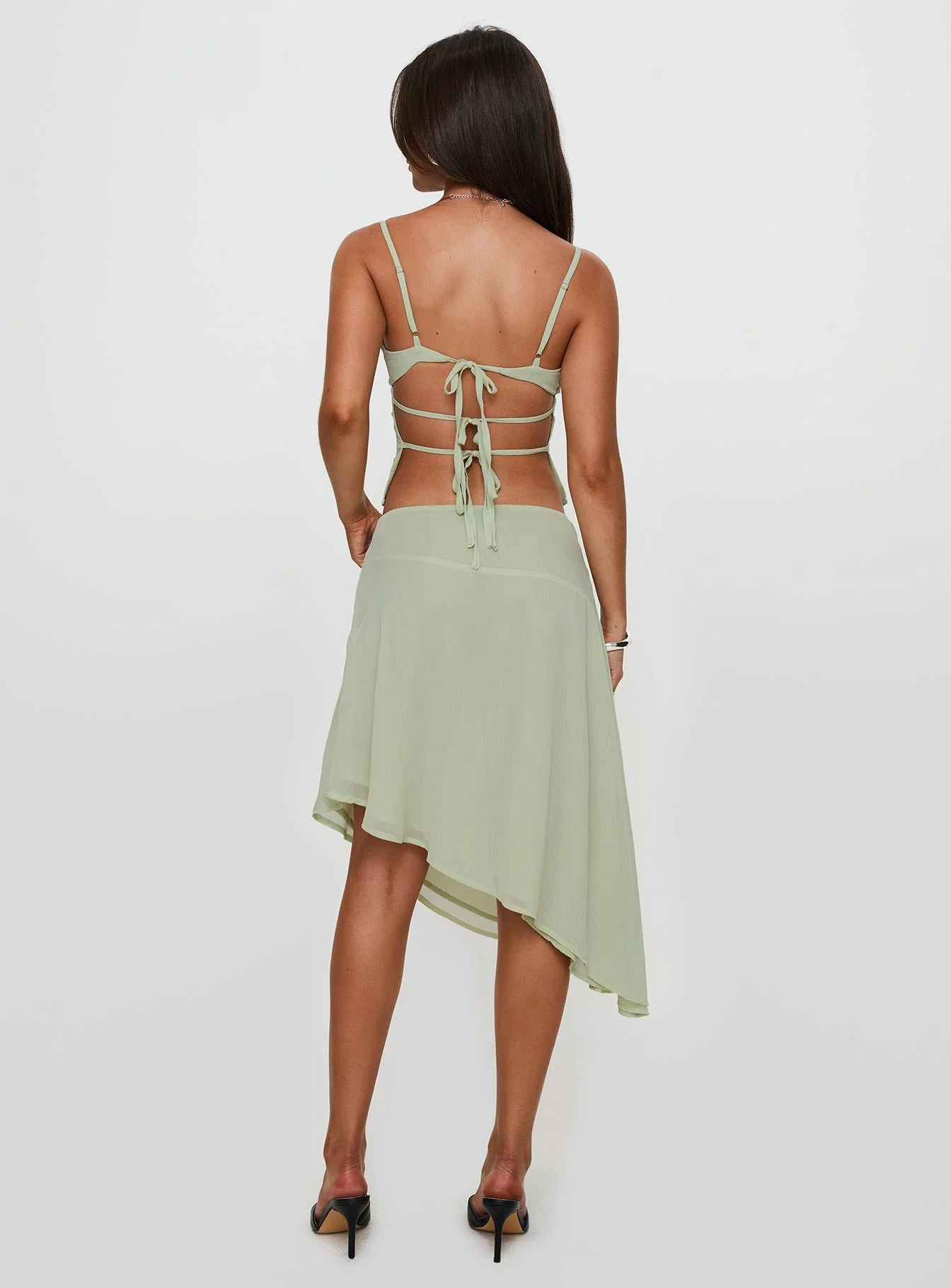 Pappilion Asymmetrical Midi Skirt Sage