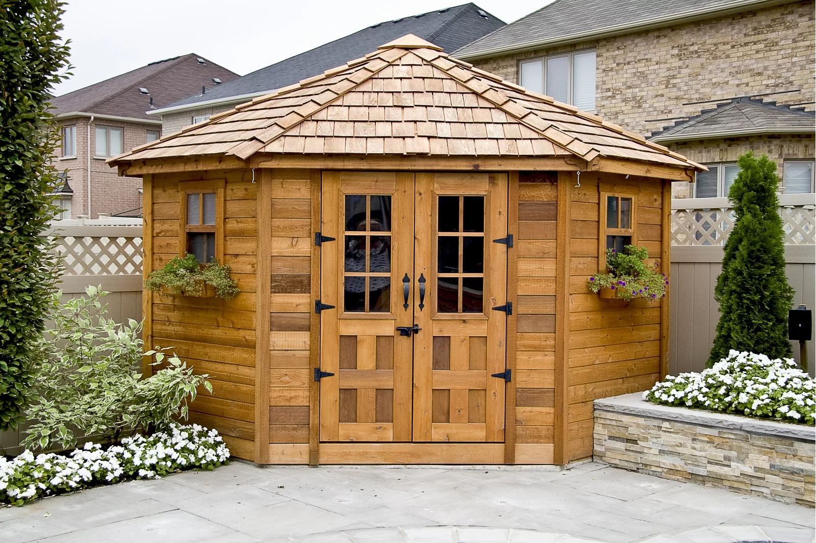 【Storage Shed】9 ft. W x 9ft. D Penthouse Cedar Wood Garden Shed with French Doors